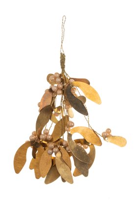 Brass Mistletoe Bunch with Peach Pearls