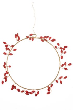 Red Berry Beaded Wreath - 20.5cm