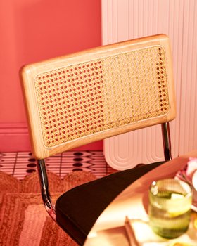 Scandinavian Rattan Back and Velvet Dining Chair