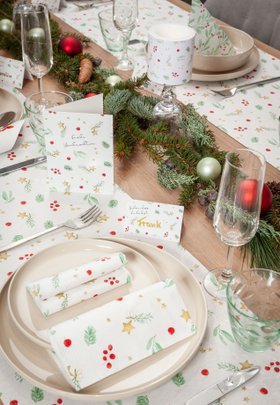 Serie Wonderful Christmas, Servietten, Tischläufer, Grußkarten und Platzkarten
