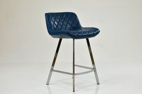 Franz Bar Stool Blue Leather & Chrome Leg 65cm