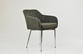 Langham Carver Dining Chair Aged Slate Grey Faux Leather & Chrome Legs