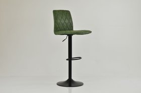 Ares Bar Stool Aged Olive Green Leather & Black Base