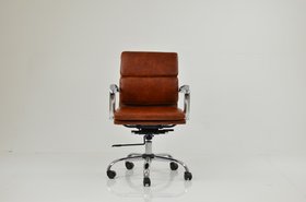 Chester Office Chair Vintage Tan Brown Faux Leather & Chrome