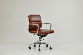 Chester Office Chair Vintage Tan Brown Faux Leather & Chrome