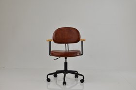 Laxi Office Chair Vintage Tan Brown Faux Leather & Black