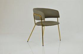 Texel Dining Chair Taupe Leather & Gold