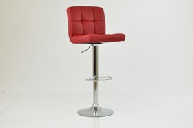 Cuban Bar Stool Wine Red Leather & Chrome Base
