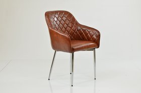Opus Carver Dining Chair Vintage Brown Leather & Chrome