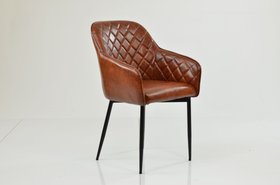 Opus Carver Dining Chair Vintage Brown Leather & Black Base