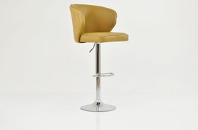 Asham Bar Stool Light Tan Brown Leather & Chrome