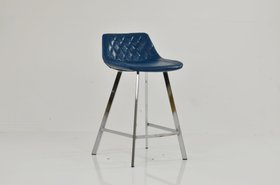 Duran Bar Stool Blue Leather & Chrome 65cm