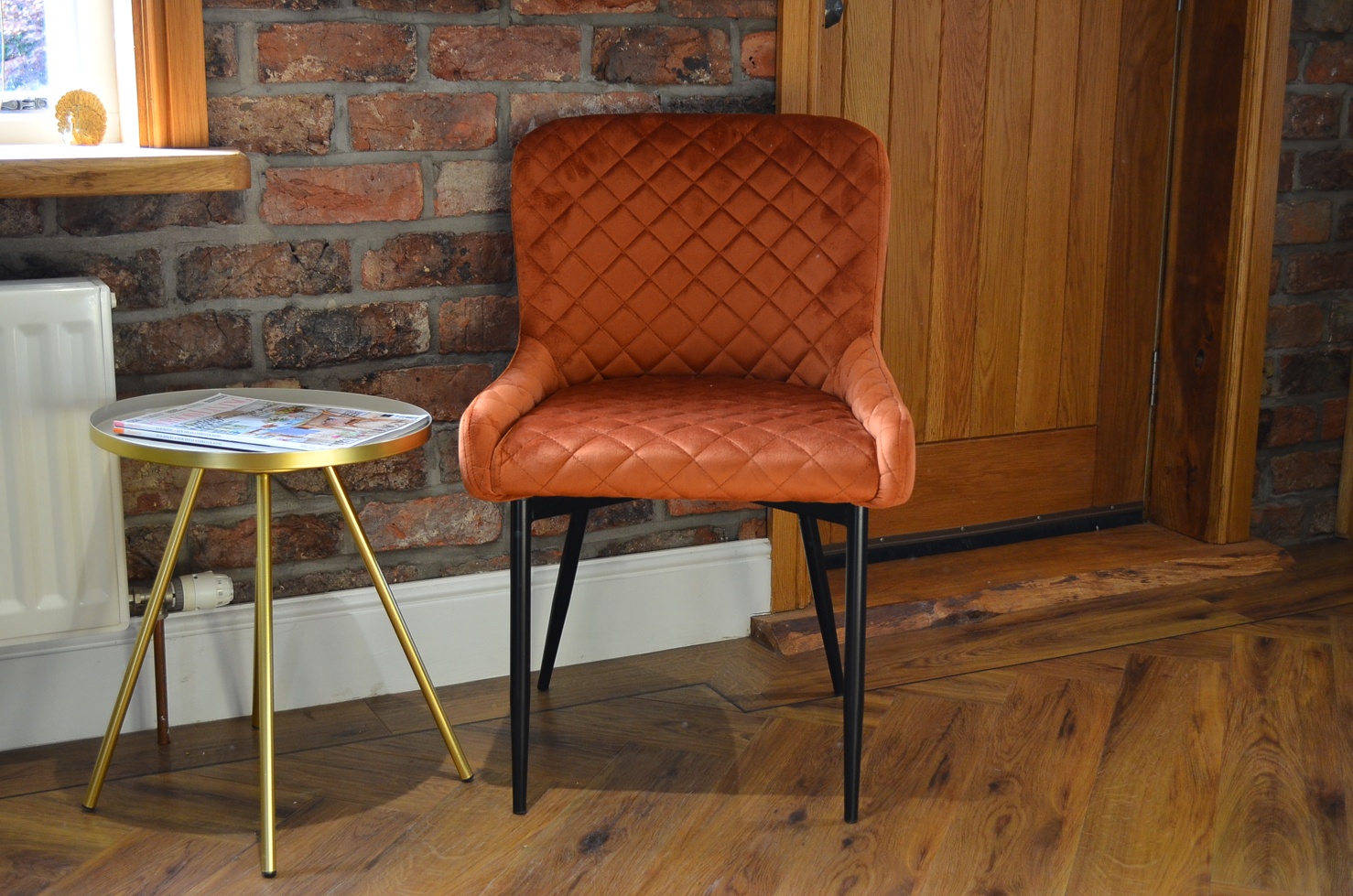 Heron Dining Chair Burnt Orange Velvet & Black Legs
