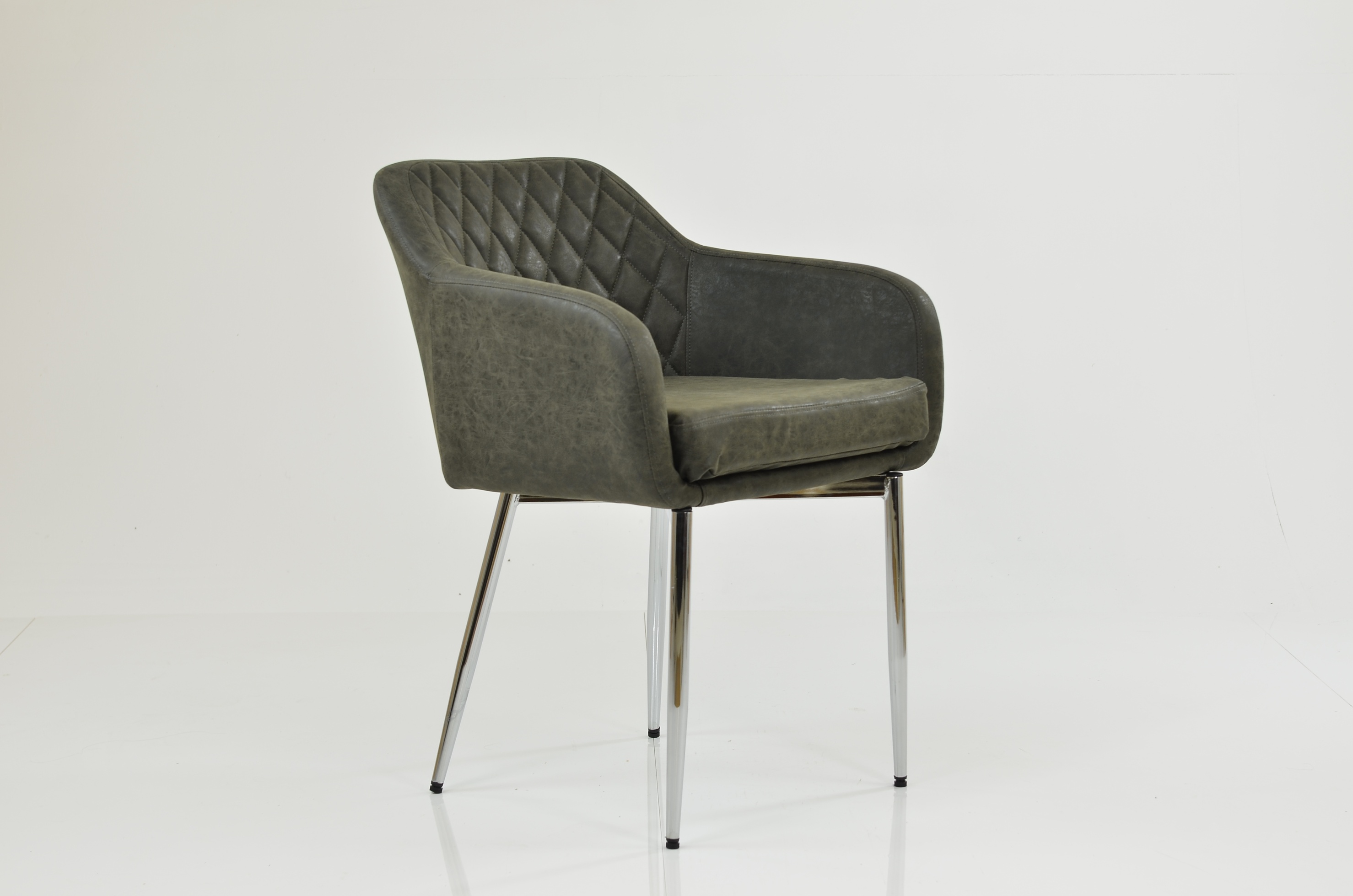 Langham Carver Dining Chair Aged Slate Grey Faux Leather & Chrome Legs