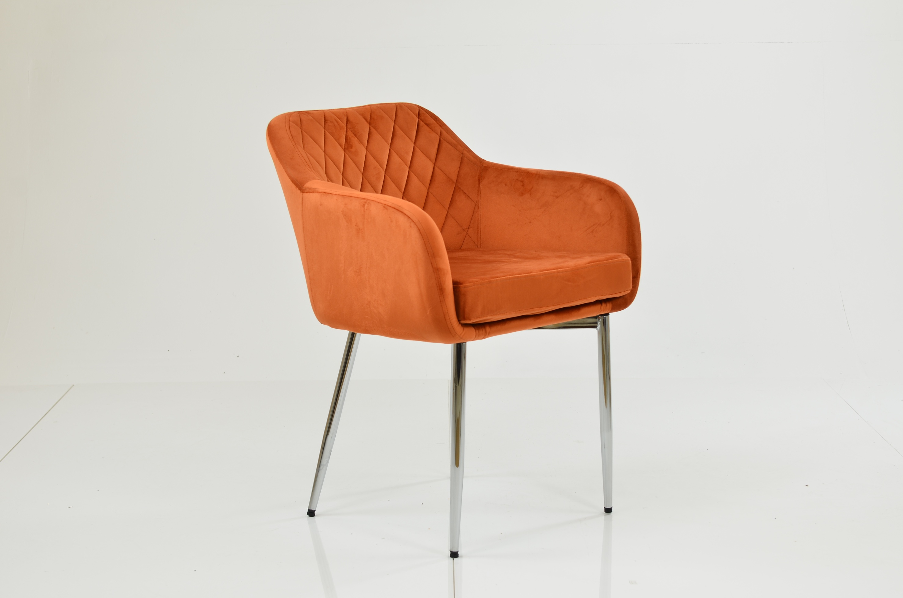 Langham Carver Dining Chair Burnt Orange Velvet & Chrome Legs