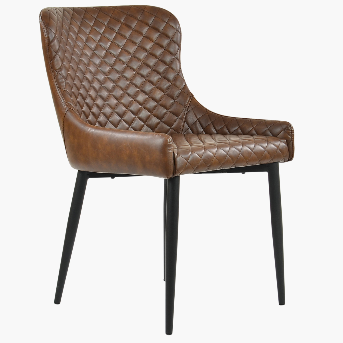 Heron Dining Chair Aged Brown Faux Leather & Black Legs