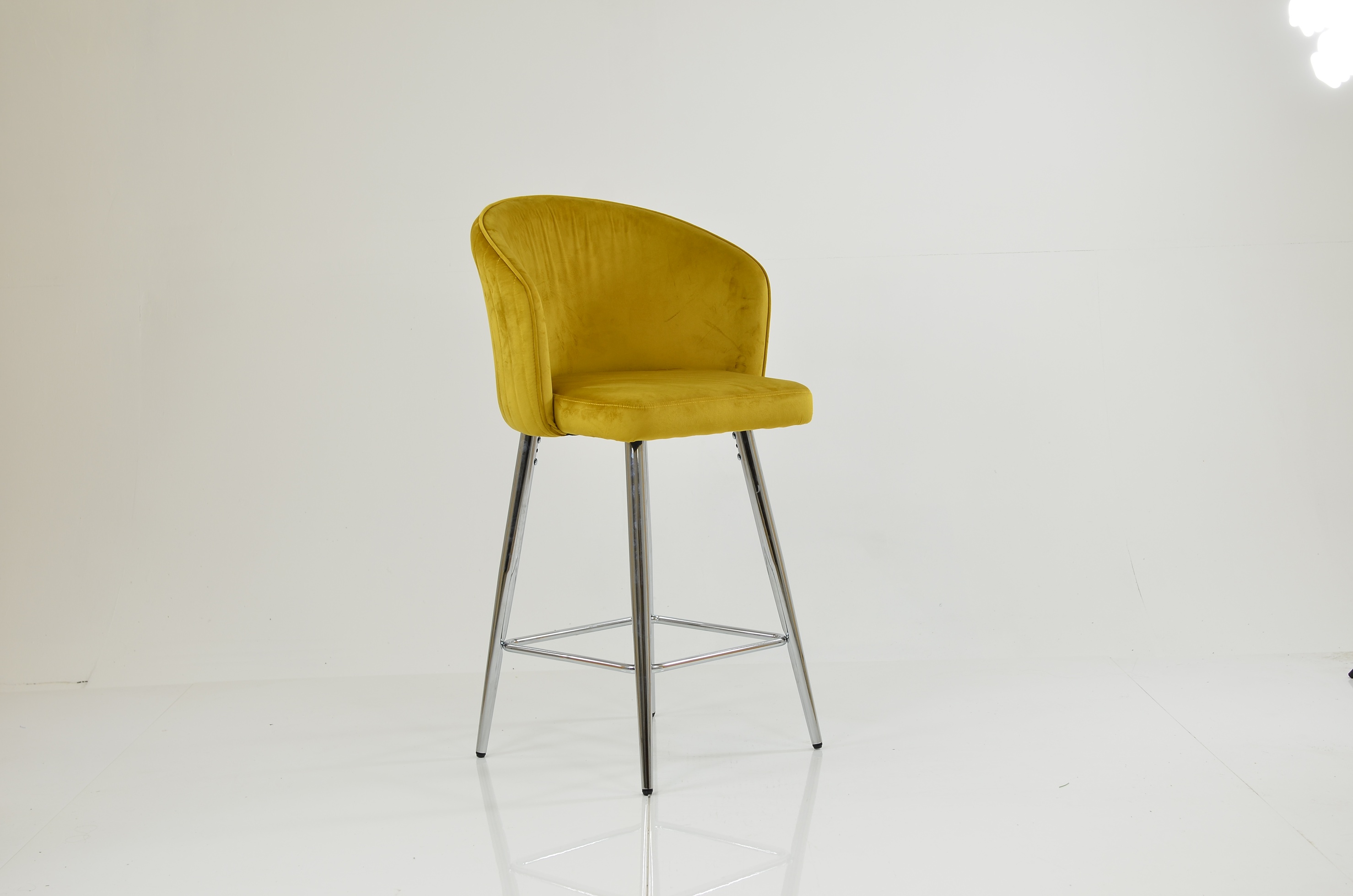 Novara Bar Stool Yellow Velvet & Chrome Base