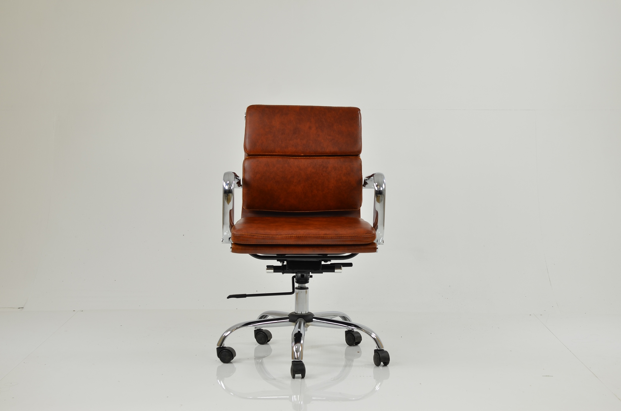 Chester Office Chair Vintage Tan Brown Faux Leather & Chrome