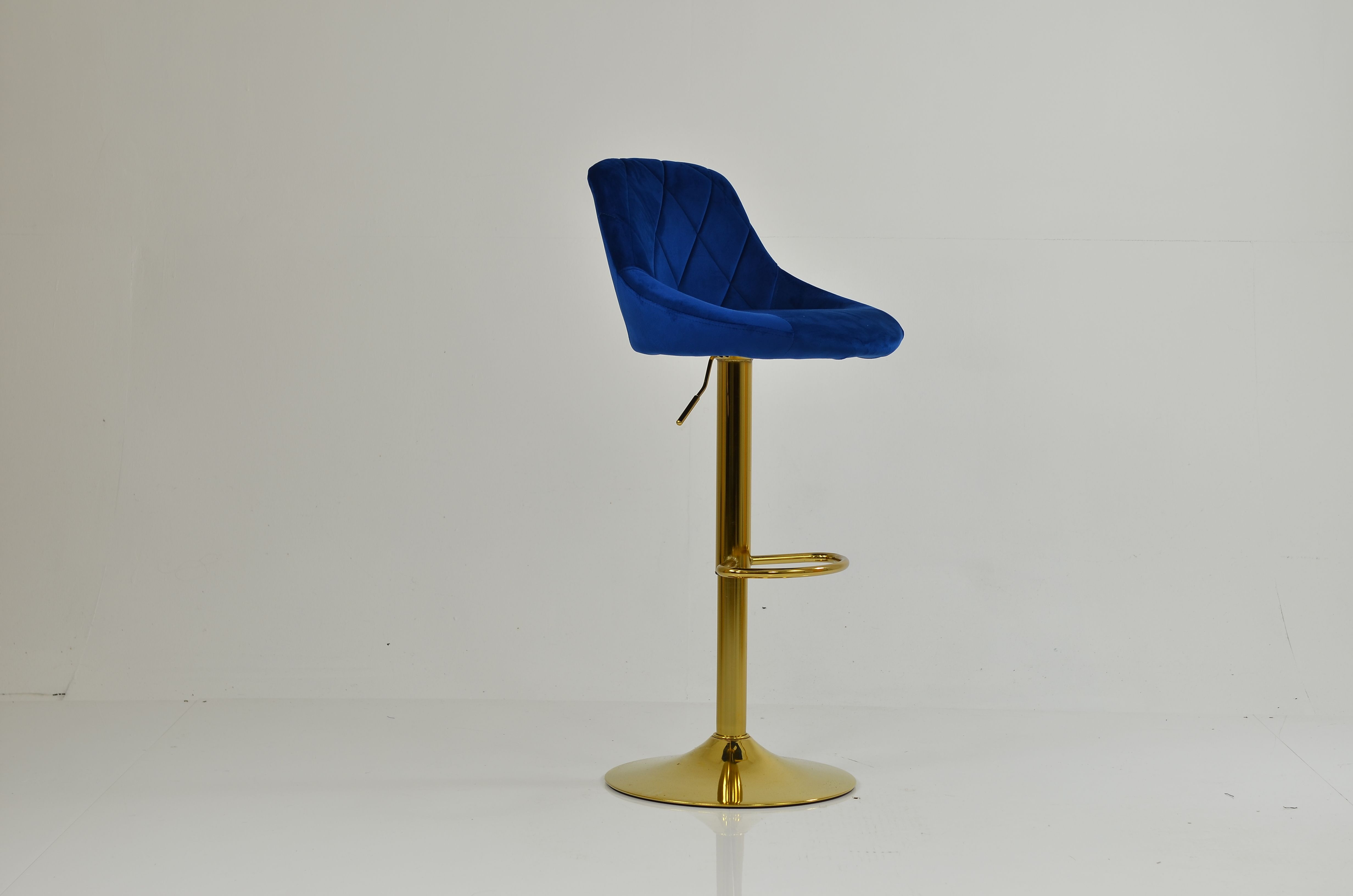 Dale Bar Stool Blue Velvet & Gold Base