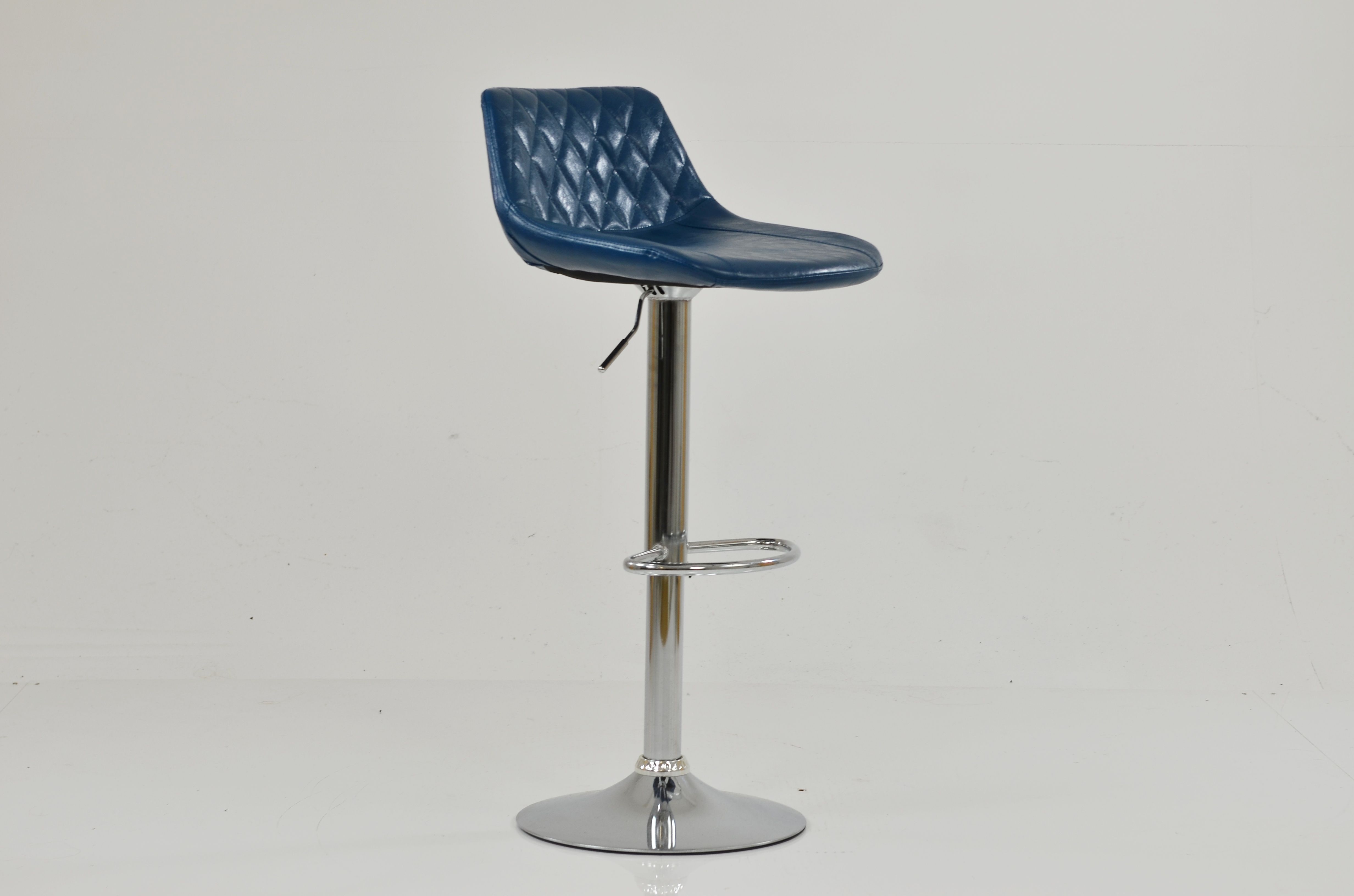 Hudson Bar Stool Blue Leather & Chrome Base