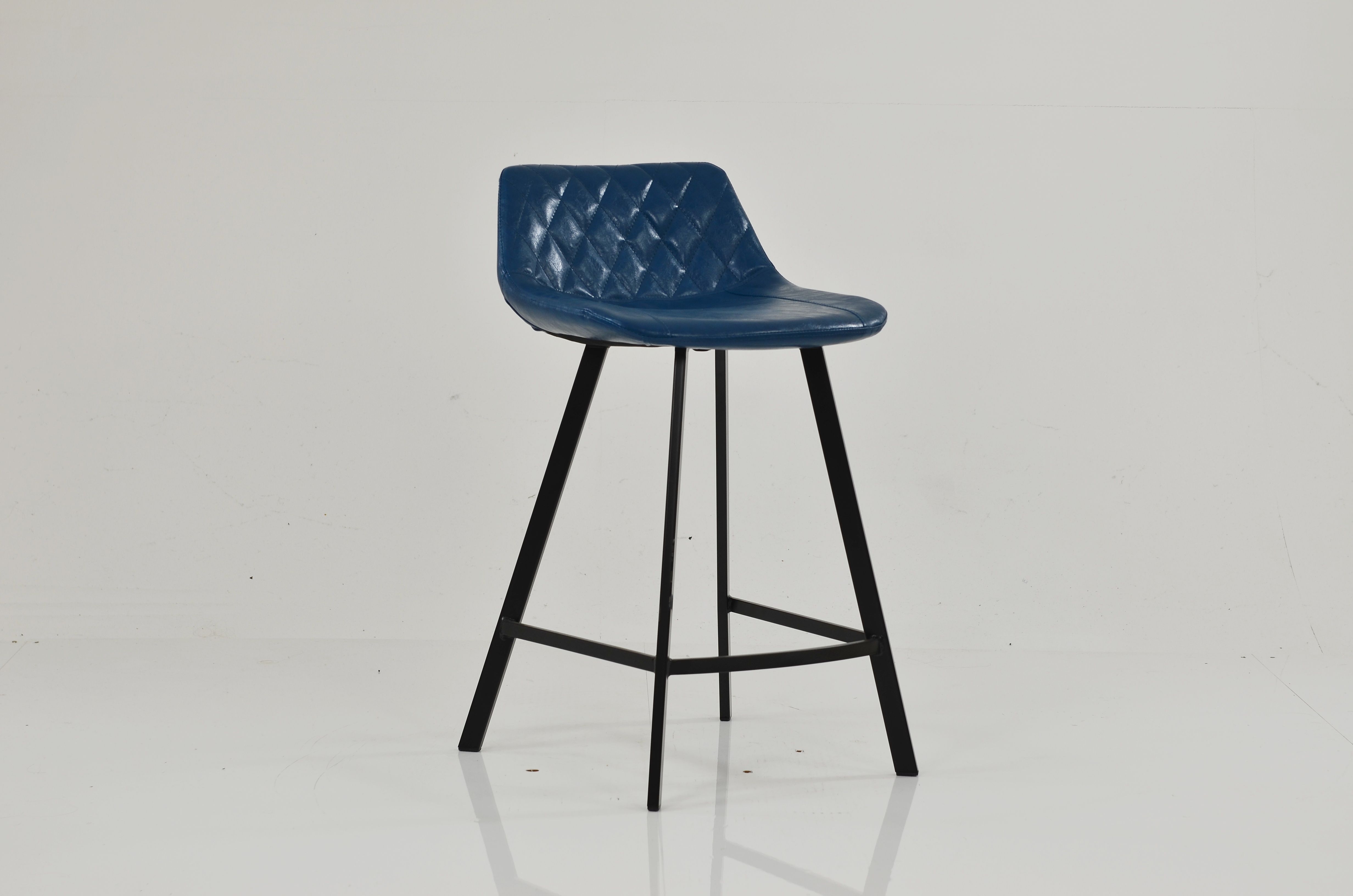Duran Bar Stool Blue Leather & Black 65cm