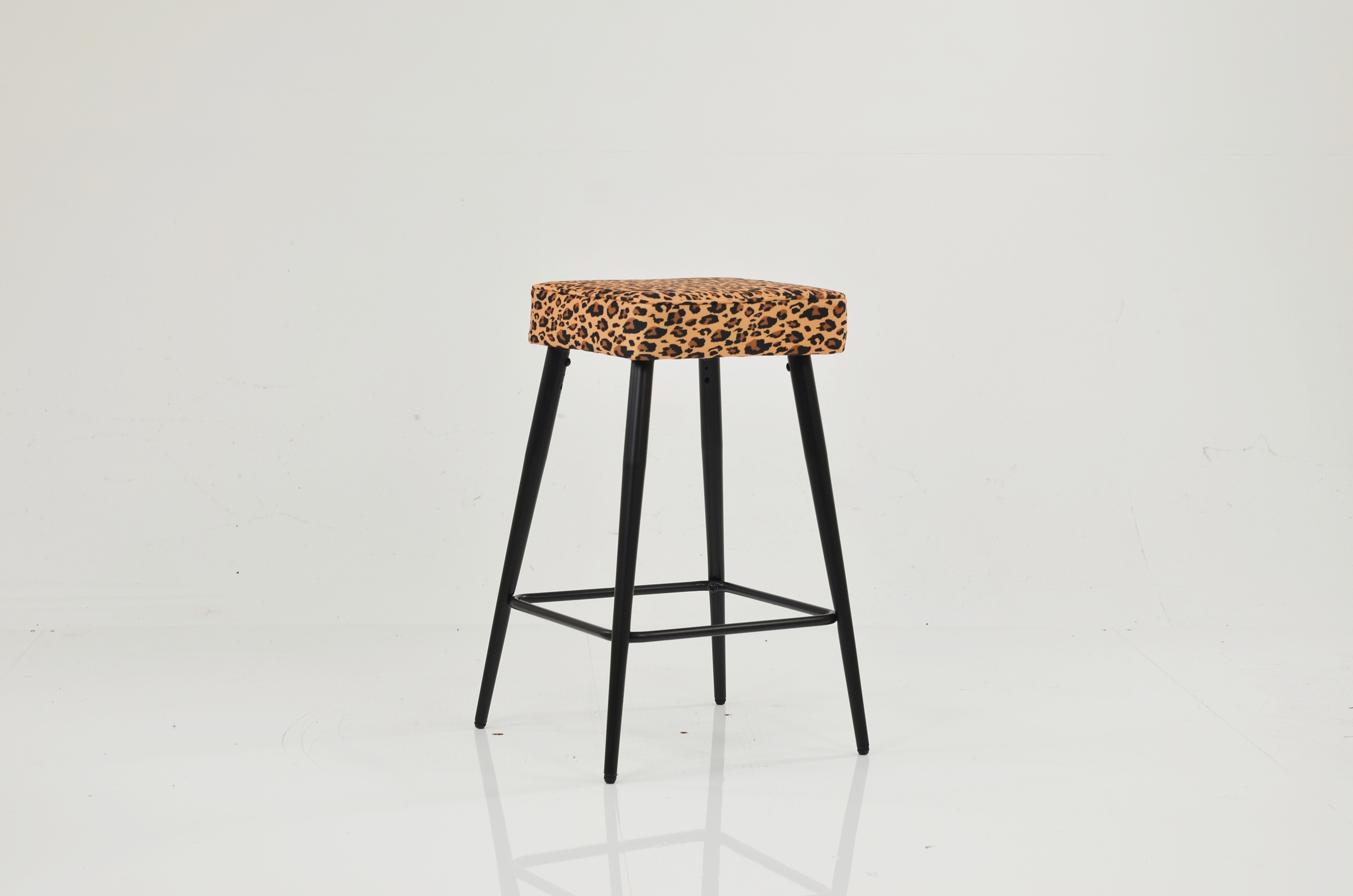 Swan Bar Stool Leopard Fabric & Black