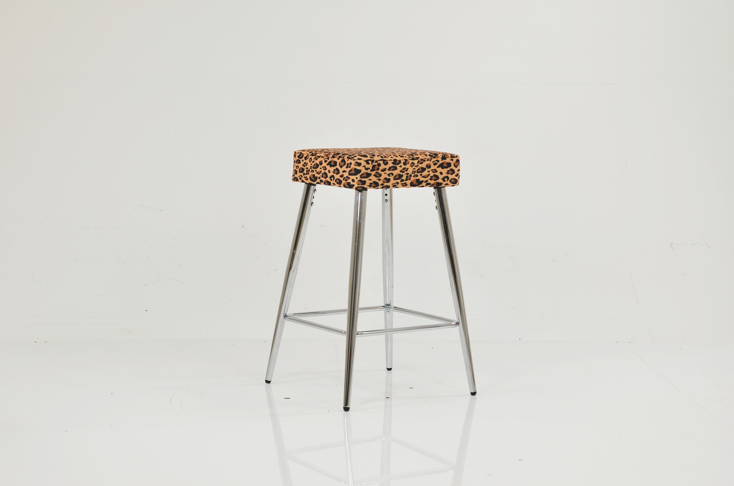 Cloud Bar Stool Leopard Fabric & Chrome