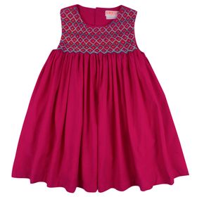 Tubman Tunic Rhubarb Pink Needlecord With Peacock:Spearmint:Gold Smocking.JPG