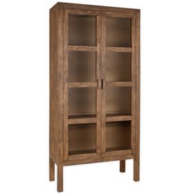 Mendani Mango Wood & Fluted Glass Cabinet, Walnut