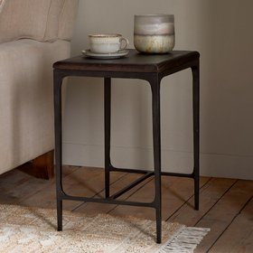 Sita Wood and Iron Side Table, Chocolate