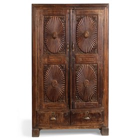 Vintage Almirah Cabinet with Sunburst Panels