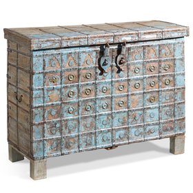 Indian Pithara Distressed Blue Storage Chest