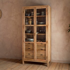 Artha Mango Wood & Glass Tall Cabinet