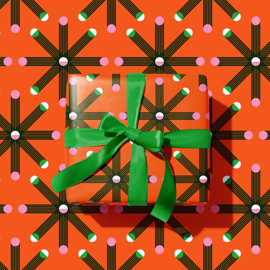 New: Christmas Seventies Series 9 Orange Star — Wrapping Paper