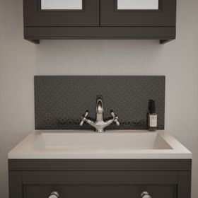 Laura Ashley Mr Jones Metallic Charcoal Self-Adhesive Glass Bathroom Splashback