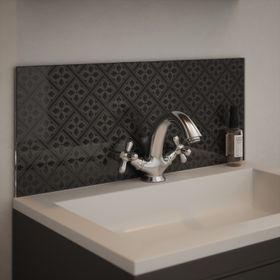 Laura Ashley Mr Jones Metallic Charcoal Self-Adhesive Glass Bathroom Splashback