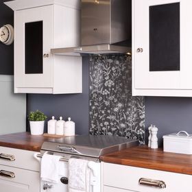 Laura Ashley Lisette Metallic Charcoal Self-Adhesive Glass Splashback 600mm x 750mm