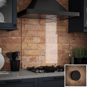 Clear Pre-Drilled Glass Splashback - black caps 600mm x 750mm