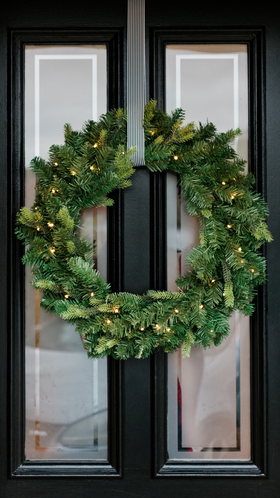Christmas door wreath with lights
