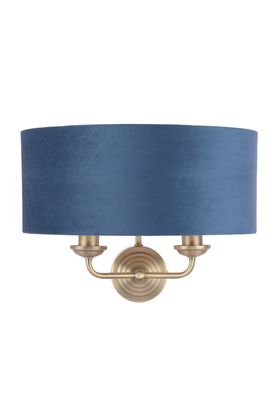 Sorrento 2 Light Wall Light Antique Brass & Blue Shade