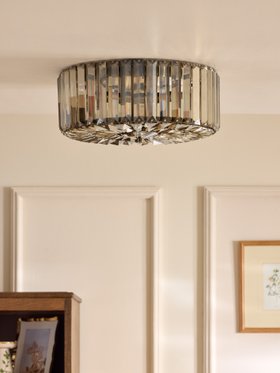 Fernhurst 3 Light Flush In Antique Brass And Champagne Crystal