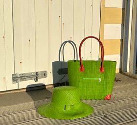 Vero Handbag in Lime Green with an Amelie Raffia Hat