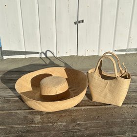 Lillie Raffia Bag with Large Mimosa Raffia Hat