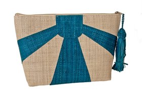 Sunburst Clutch Bag  in turquoise and natural raffia