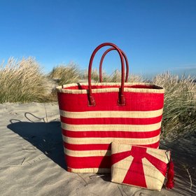Large Red Porto Basket Bag with Sunburst Clutch Bag