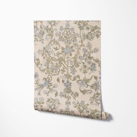 'Tudor Blooms' Wallpaper in Dried Herb Colourway