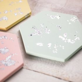 Set of pastel and silver jesmonite coasters