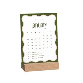 2027 Refillable Wavy Desk Calendar with Wooden Holder