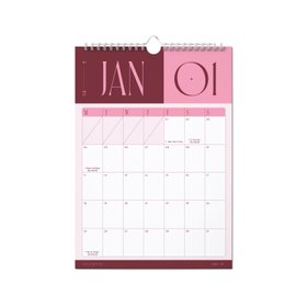 2027 Colour Block Monthly Wall Calendar - Pink & Burgundy