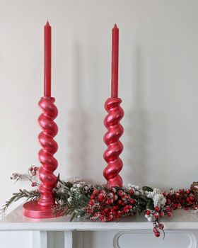 Gilded Chunky Candlestick | Red Silver Leaf